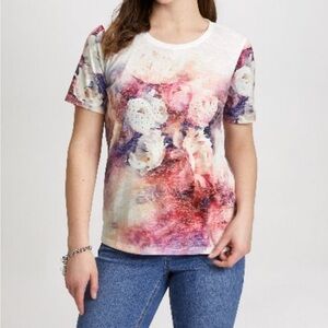 Laura Floral Print Burnout Short Sleeve Tee Shirt White